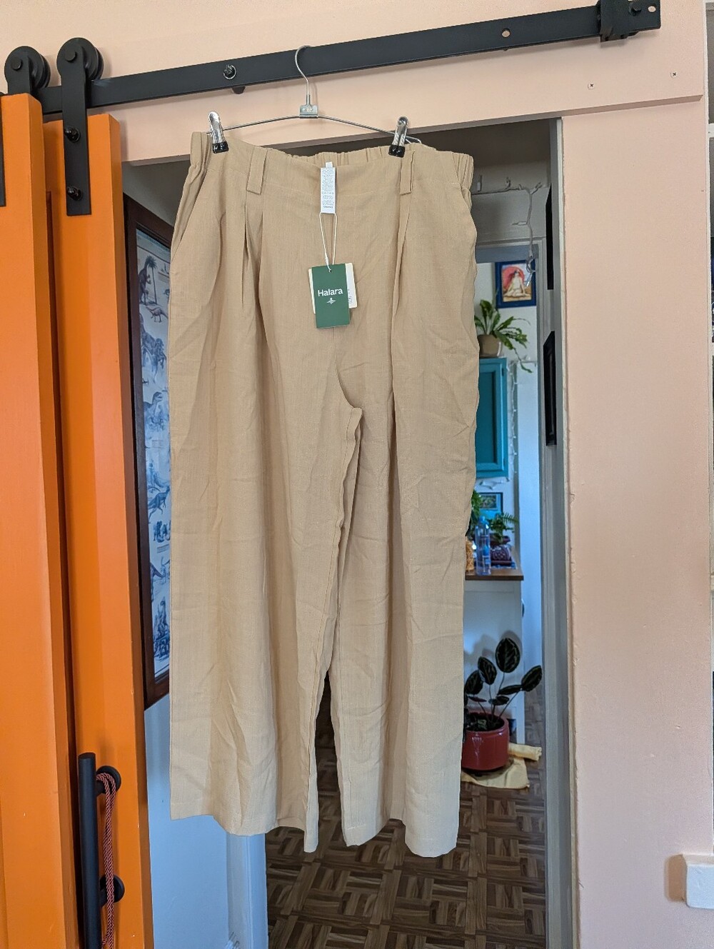 High Waisted Pocket Wide Leg Flowy Solid Palazzo Casual Linen-Feel